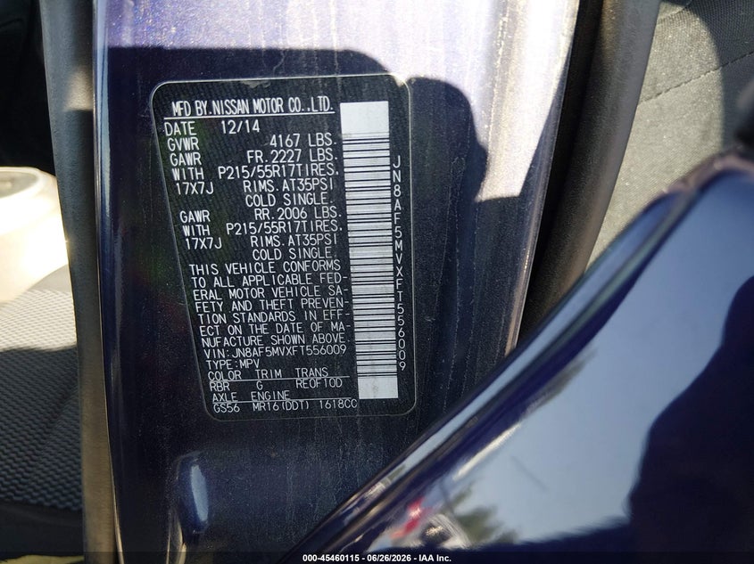 2015 Nissan Juke S VIN: JN8AF5MVXFT556009 Lot: 45460115