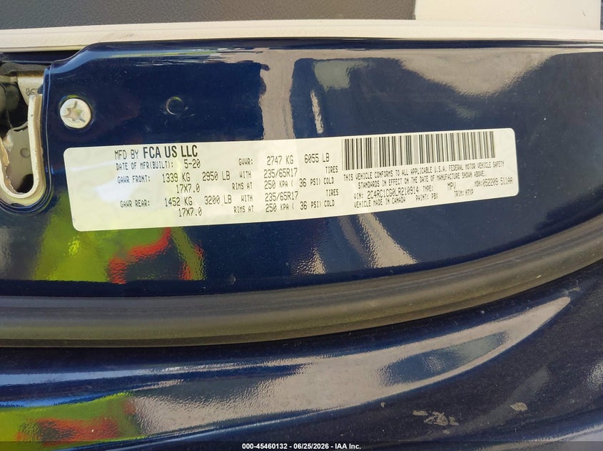 2020 Chrysler Voyager Lx VIN: 2C4RC1CG0LR210914 Lot: 45460132