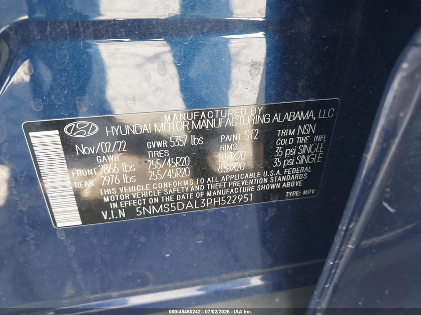 2023 HYUNDAI SANTA FE SPORT UTILITY VEHICLE 2.5L I-4 DI, DOHC, VVT, TURBO, 277HP