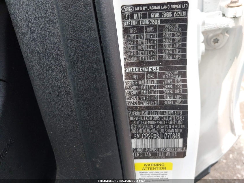 2018 Land Rover Discovery Sport Se VIN: SALCP2RX6JH770848 Lot: 45460573