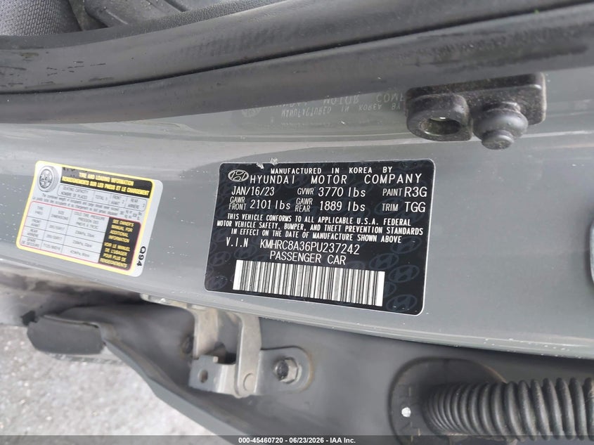 2023 Hyundai Venue Sel VIN: KMHRC8A36PU237242 Lot: 45460720