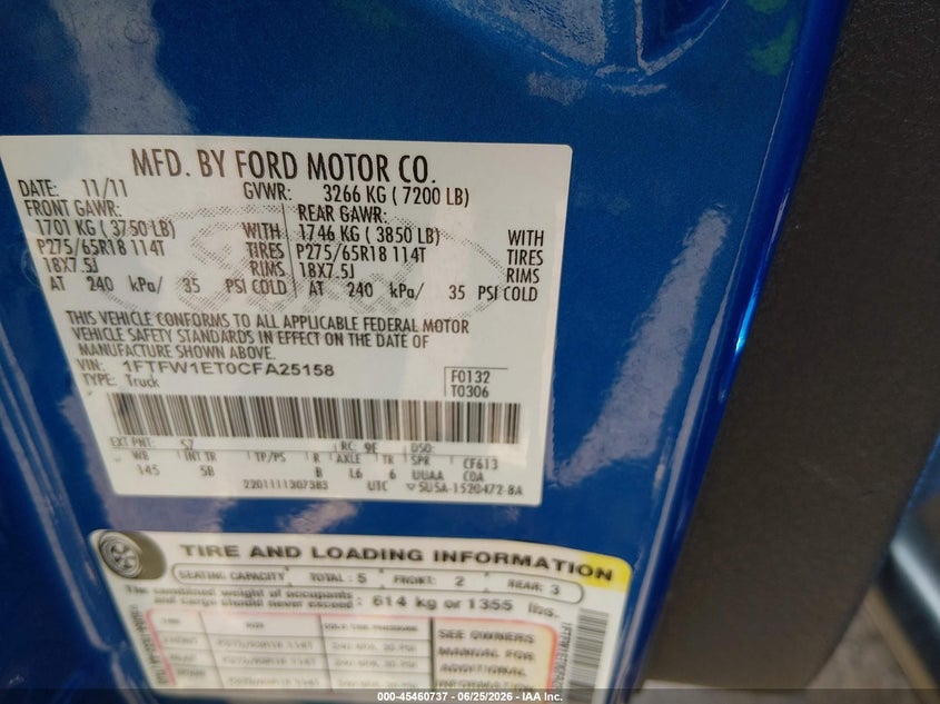 2012 FORD F-150 TRUCK 3.5L V-6 DI, DOHC, VVT, TURBO, 365HP