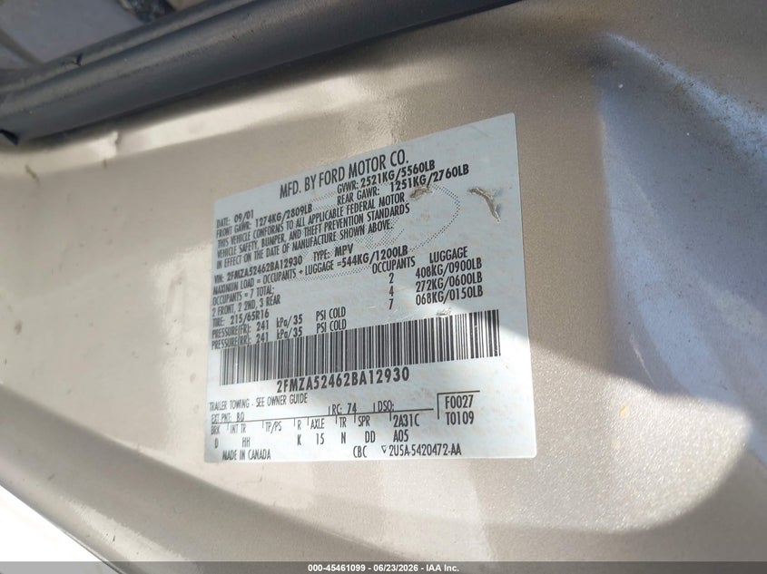 2002 Ford Windstar Se VIN: 2FMZA52462BA12930 Lot: 45461099