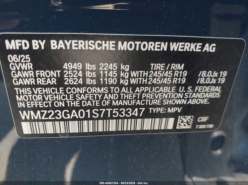 2025 Mini Countryman Cooper S VIN: WMZ23GA01S7T53347 Lot: 45461354