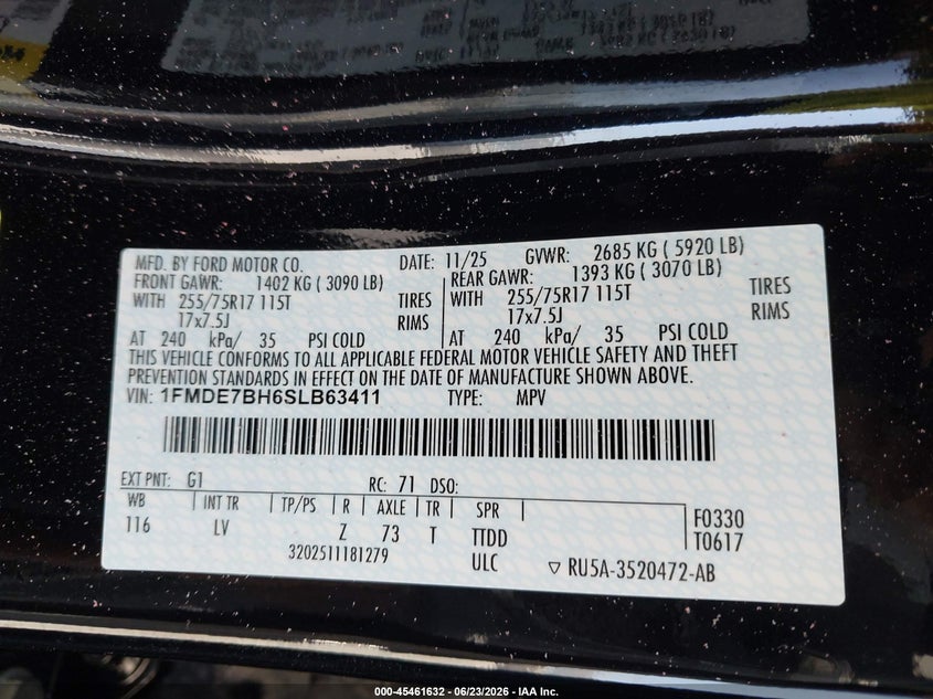 2025 Ford Bronco Big Bend VIN: 1FMDE7BH6SLB63411 Lot: 45461632