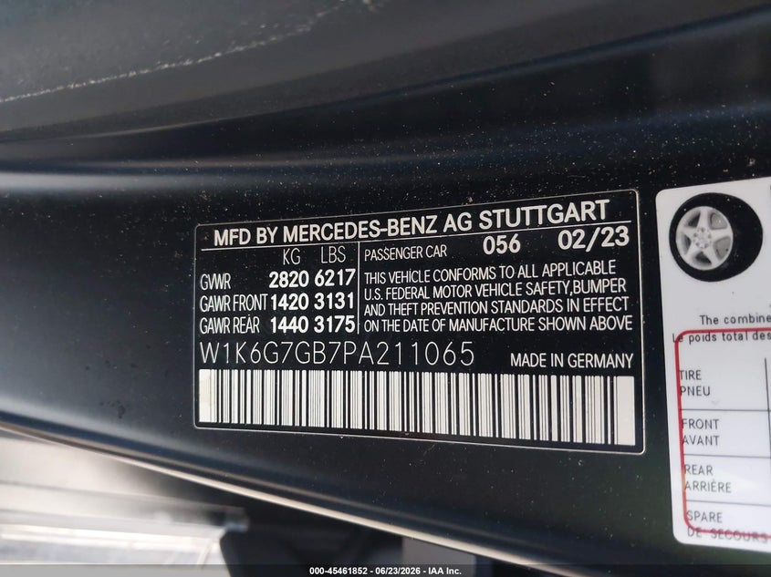 2023 Mercedes-Benz S 580 4Matic VIN: W1K6G7GB7PA211065 Lot: 45461852