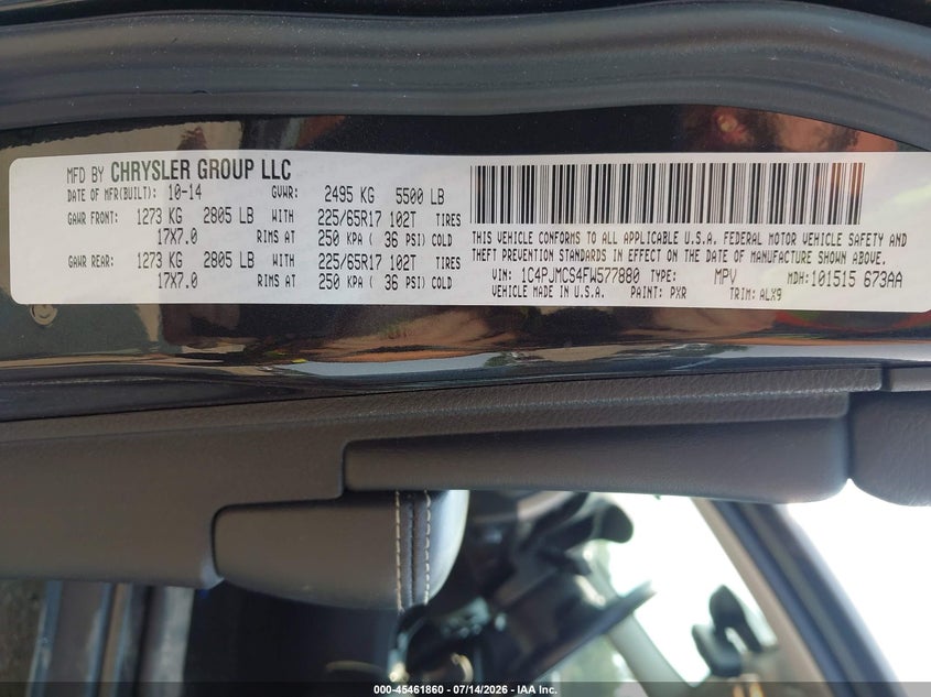 2015 Jeep Cherokee Latitude VIN: 1C4PJMCS4FW577880 Lot: 45461860