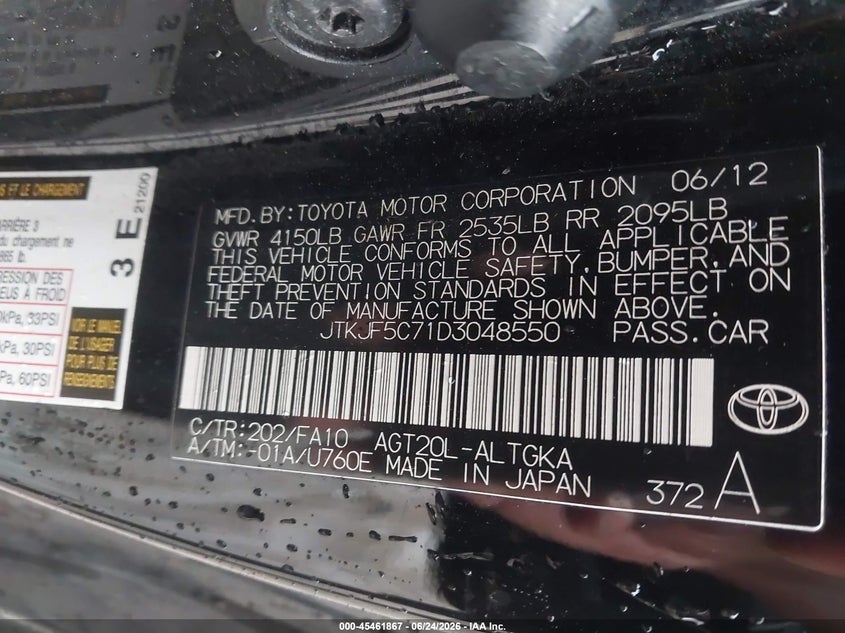 2013 Scion Tc VIN: JTKJF5C71D3048550 Lot: 45461867