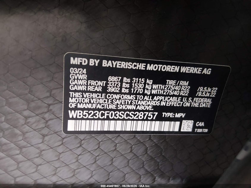 2025 BMW Ix xDrive50 VIN: WB523CF03SCS28757 Lot: 45461987