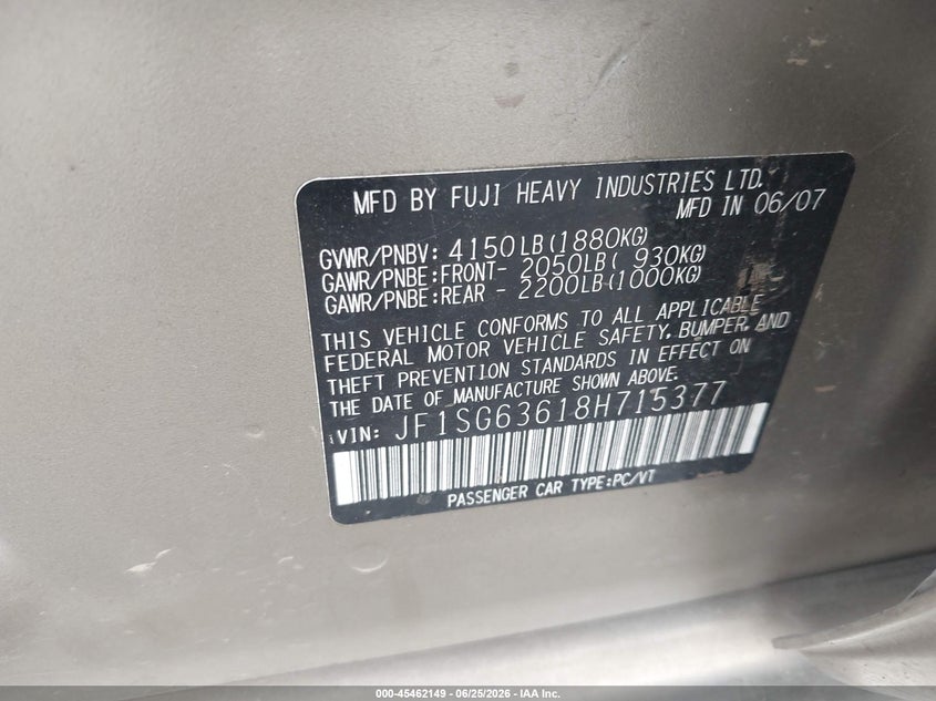 2008 SUBARU FORESTER SPORT UTILITY VEHICLE 2.5L H-4 VVT, 173HP