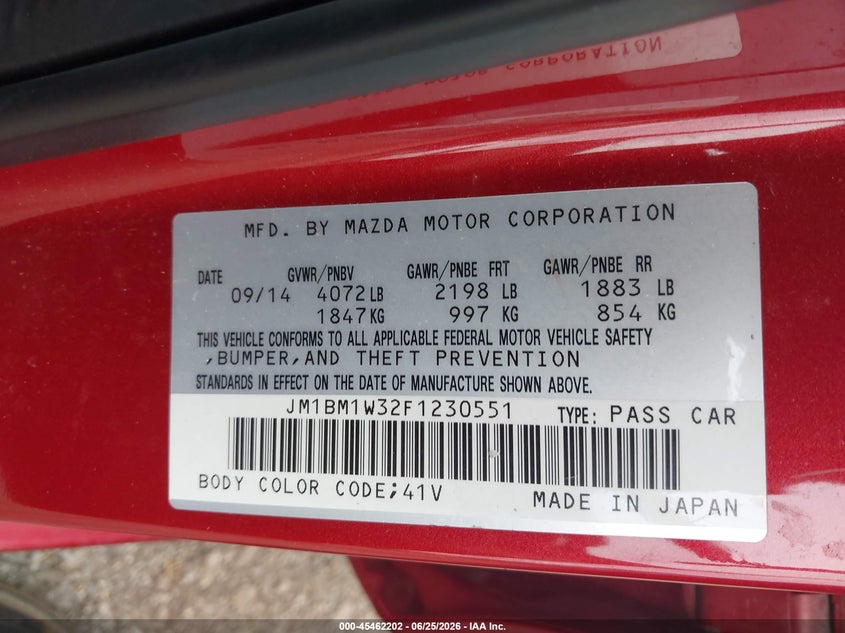 MAZDA MAZDA3 2015 VIN JM1BM1W32F1230551