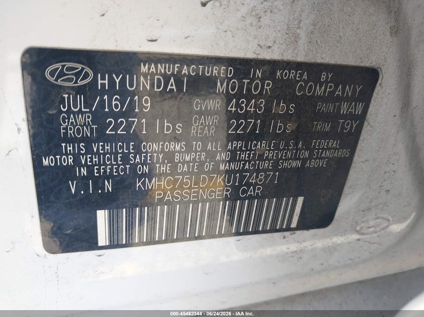 2019 Hyundai Ioniq Plug-In Hybrid Limited VIN: KMHC75LD7KU174871 Lot: 45462344