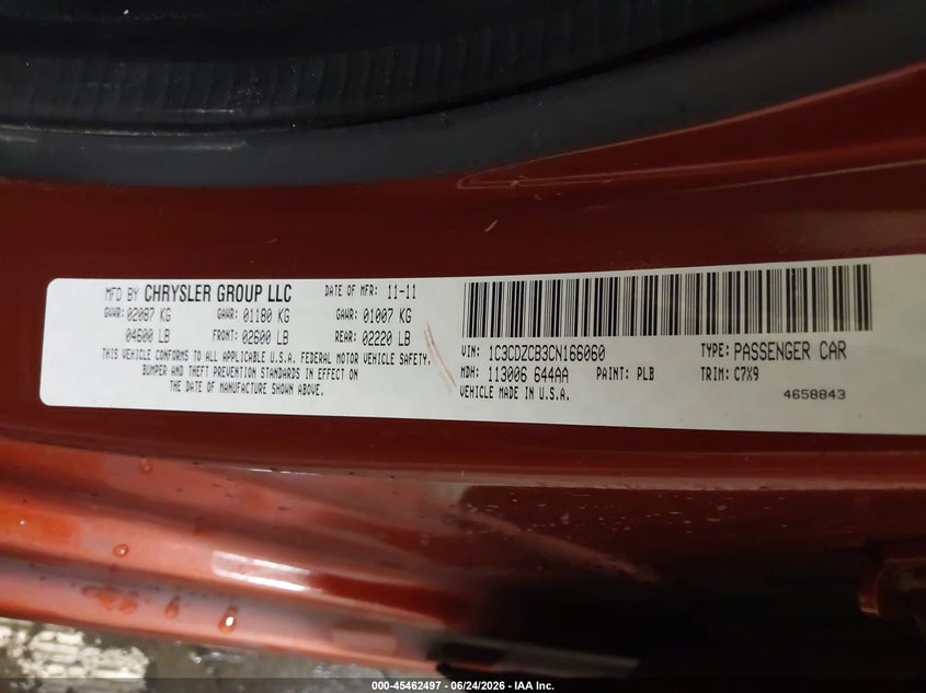 2012 Dodge Avenger VIN: LOT-1-45462497 Lot: 45462497