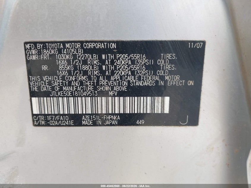 2008 Scion Xb VIN: JTLKE50E181049513 Lot: 45462568