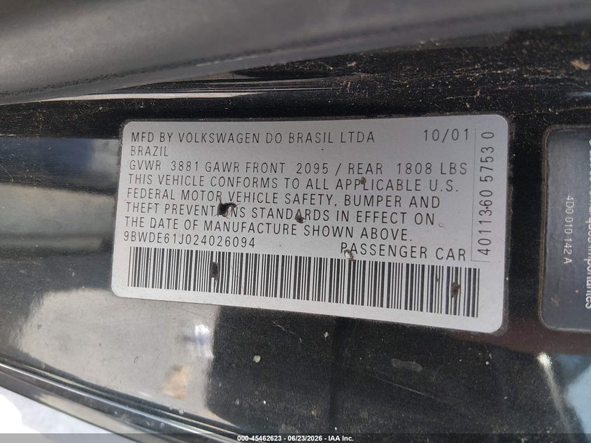2002 Volkswagen Gti 1.8L VIN: 9BWDE61J024026094 Lot: 45462623