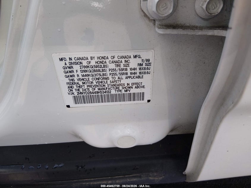 2009 Acura Mdx Technology Package VIN: 2HNYD28449H534132 Lot: 45462759