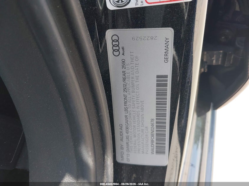 2014 Audi A6 2.0T Premium VIN: WAUDFBFC8EN024678 Lot: 45462984