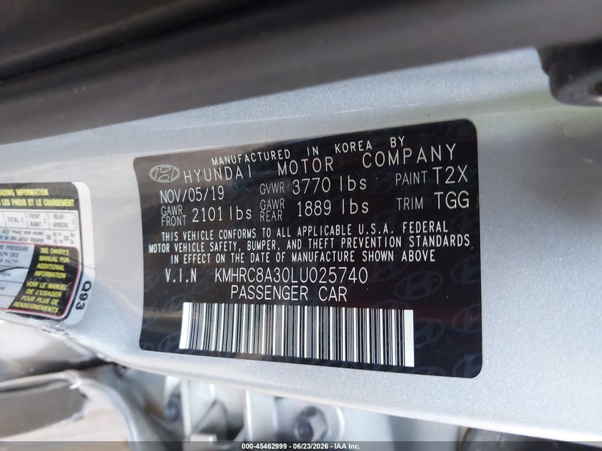 2020 Hyundai Venue Sel VIN: KMHRC8A30LU025740 Lot: 45462999