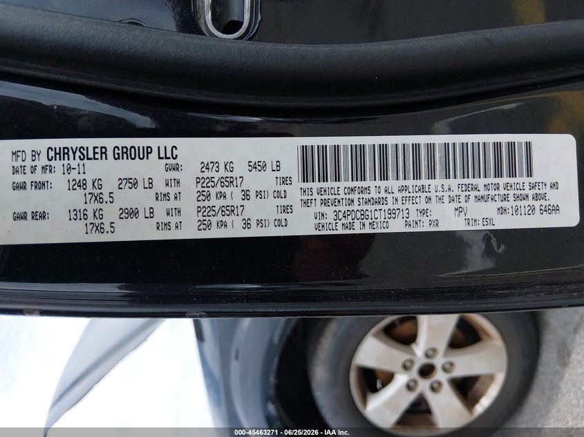 2012 Dodge Journey Sxt VIN: 3C4PDCBG1CT199713 Lot: 45463271
