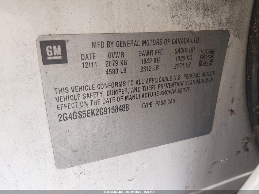 2012 Buick Regal Premium 1 VIN: 2G4GS5EK2C9158488 Lot: 45463486