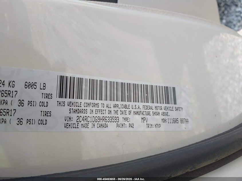 CHRYSLER PACIFICA 2017 VIN 2C4RC1DG9HR633593