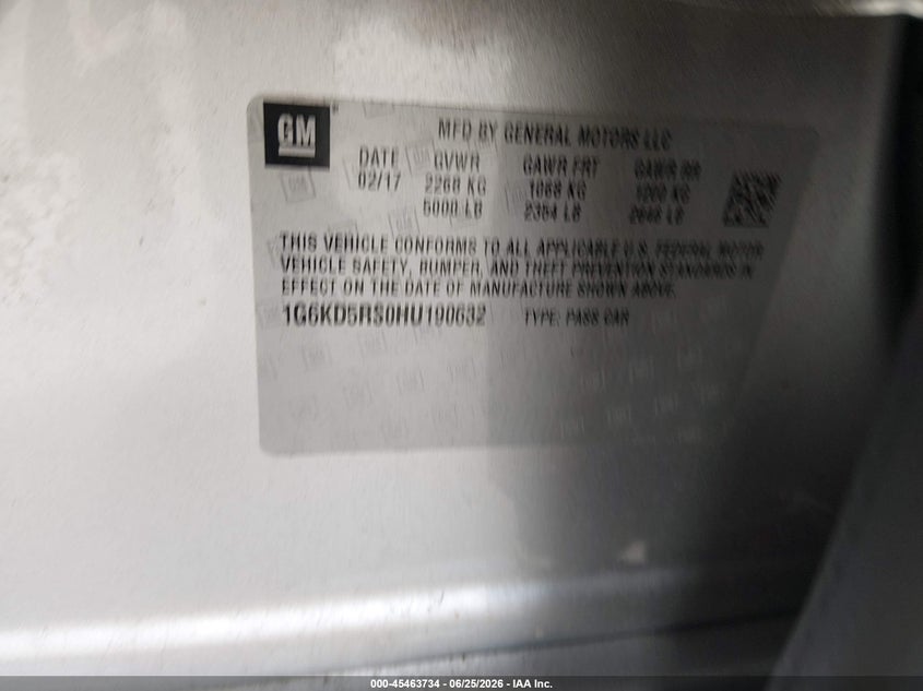 2017 Cadillac Ct6 Luxury VIN: 1G6KD5RS0HU190632 Lot: 45463734