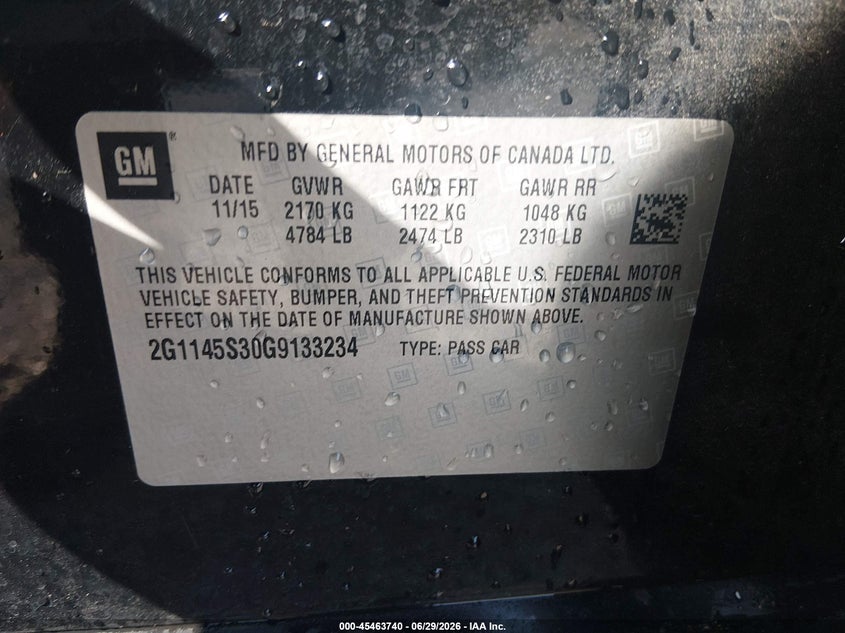 2016 CHEVROLET IMPALA SEDAN 3.6L V-6 DI, DOHC, VVT, 305HP