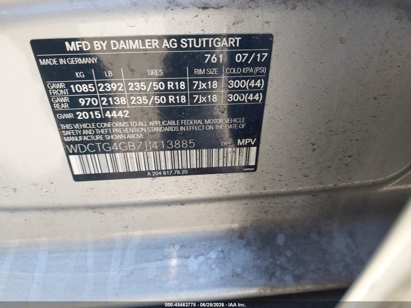 2018 Mercedes-Benz Gla 250 4Matic VIN: WDCTG4GB7JJ413885 Lot: 45463778