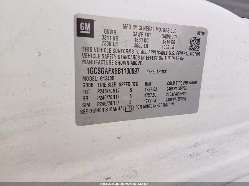 Vin: 1gcsgafx8b1100097, lot: 45961983, chevrolet express 1500 work van 20114
