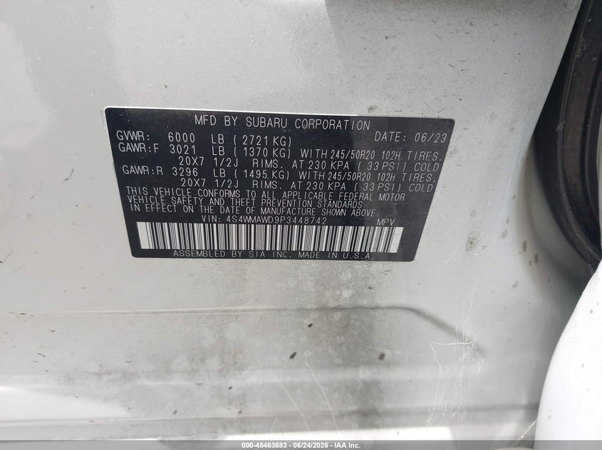 2023 Subaru Ascent Touring 7-Passenger VIN: 4S4WMAWD9P3448742 Lot: 45463883