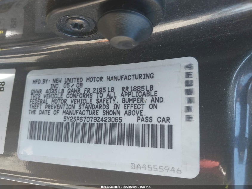 2009 Pontiac Vibe VIN: 5Y2SP67079Z423065 Lot: 45463889