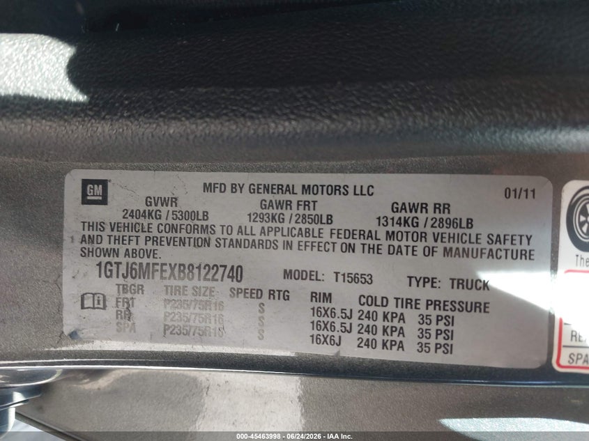 2011 GMC Canyon Sle1 VIN: 1GTJ6MFEXB8122740 Lot: 45463998