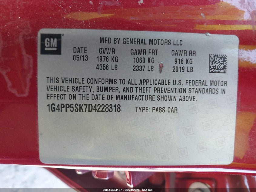 2013 Buick Verano VIN: 1G4PP5SK7D4228318 Lot: 45464137