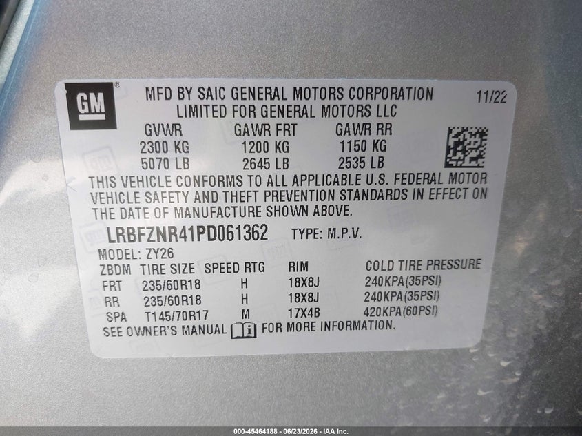 2023 Buick Envision Essence Fwd VIN: LRBFZNR41PD061362 Lot: 45464188