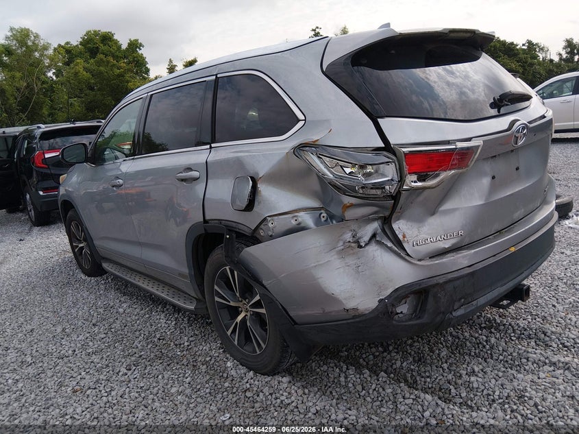 Vin: 5tdkkrfh8gs124464, lot: 45962396, toyota highlander xle v6 20163