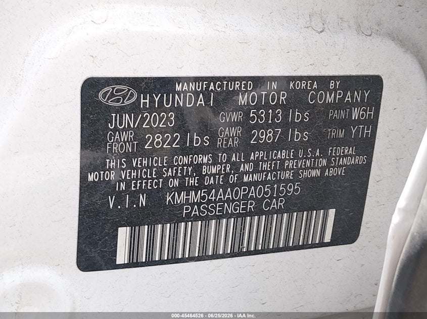 2023 Hyundai Ioniq 6 Limited VIN: KMHM54AA0PA051595 Lot: 45464526