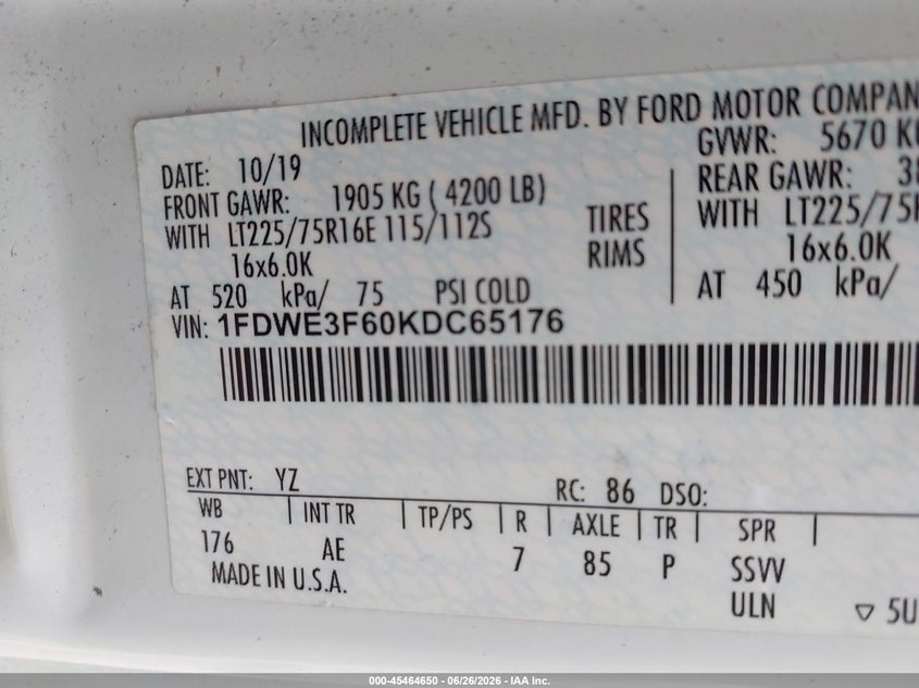 2019 FORD E-350 CUTAWAY auction photo 8