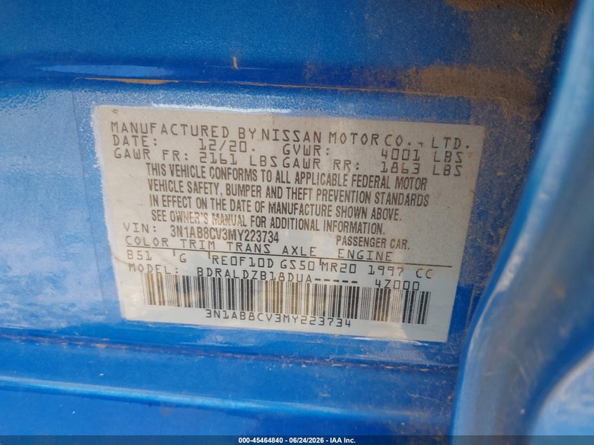 NISSAN SENTRA 2021 VIN 3N1AB8CV3MY223734