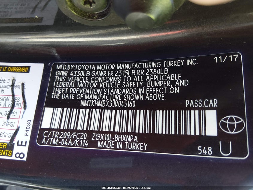 2018 Toyota C-Hr Xle Premium VIN: NMTKHMBX3JR045160 Lot: 45465040