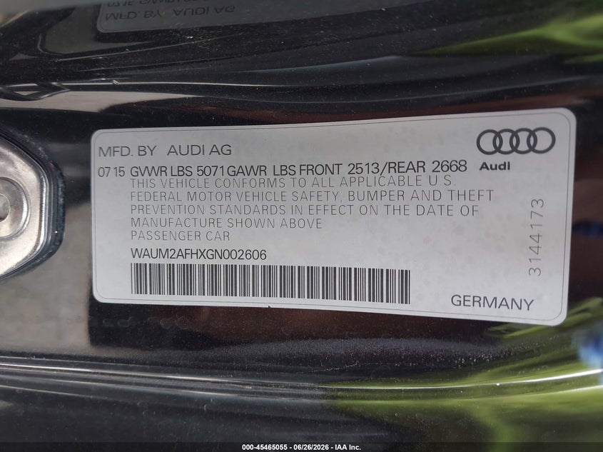 2016 Audi A5 Premium Plus VIN: WAUM2AFHXGN002606 Lot: 45465055