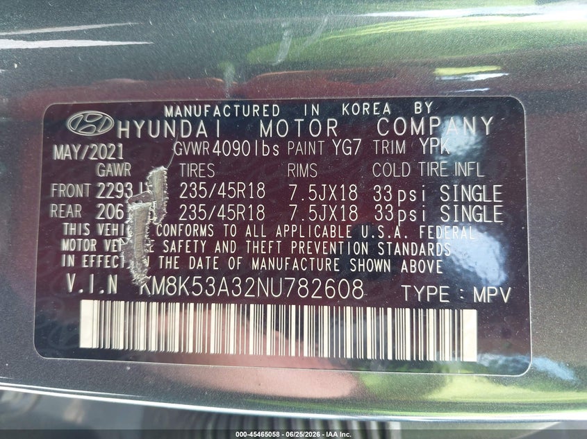 2022 Hyundai Kona Limited VIN: KM8K53A32NU782608 Lot: 45465058
