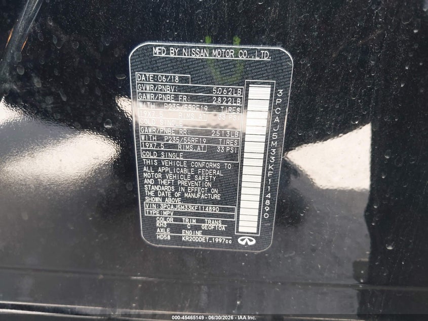2019 Infiniti Qx50 Essential VIN: 3PCAJ5M33KF114890 Lot: 45465149