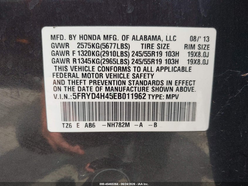 2014 Acura Mdx Technology Package VIN: 5FRYD4H45EB011962 Lot: 45465364