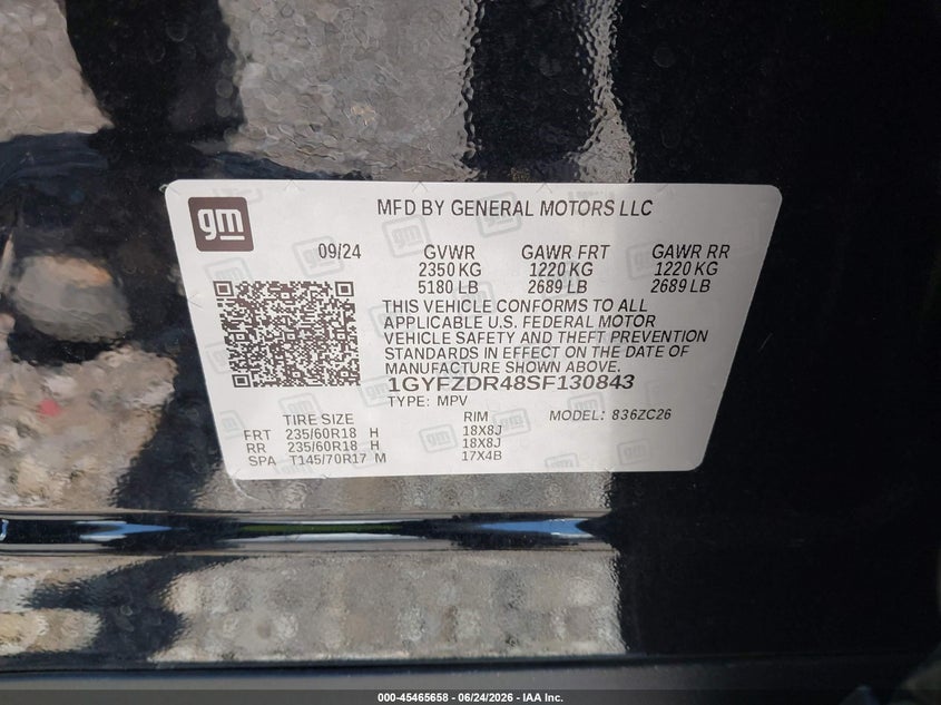 2025 Cadillac Xt4 Awd Premium Luxury VIN: 1GYFZDR48SF130843 Lot: 45465658