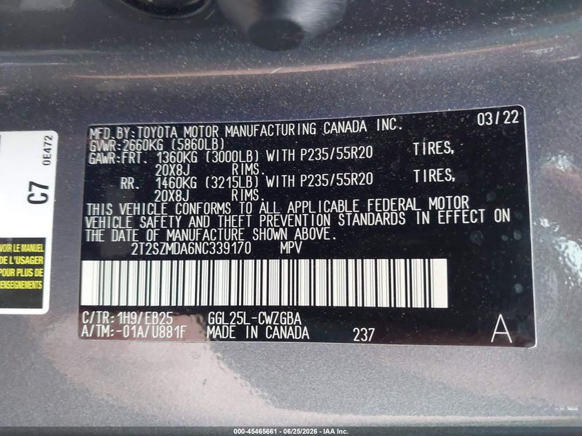 2022 LEXUS RX SPORT UTILITY VEHICLE 3.5L V-6 DI, DOHC, VVT, 295HP