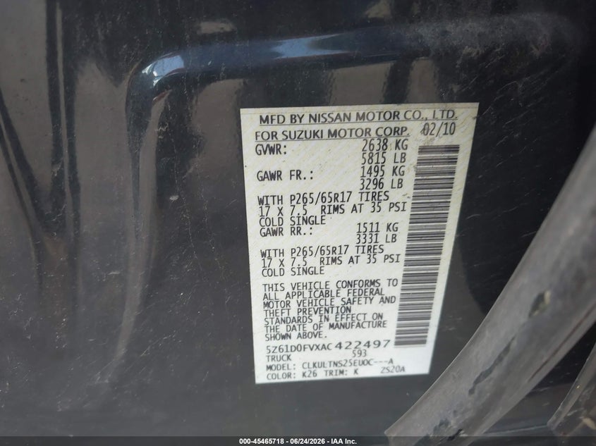2010 Suzuki Equator Sport VIN: 5Z61D0FVXAC422497 Lot: 45465718