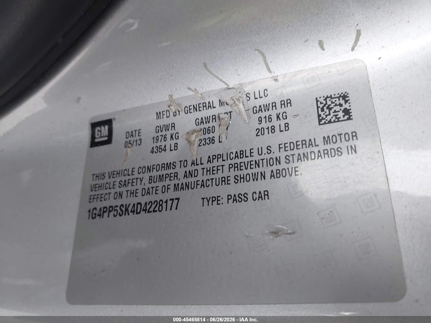 2013 Buick Verano VIN: 1G4PP5SK4D4228177 Lot: 45465814