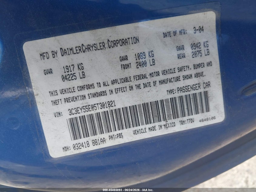 2005 Chrysler Pt Cruiser Touring VIN: 3C3EY55E05T301821 Lot: 45465893