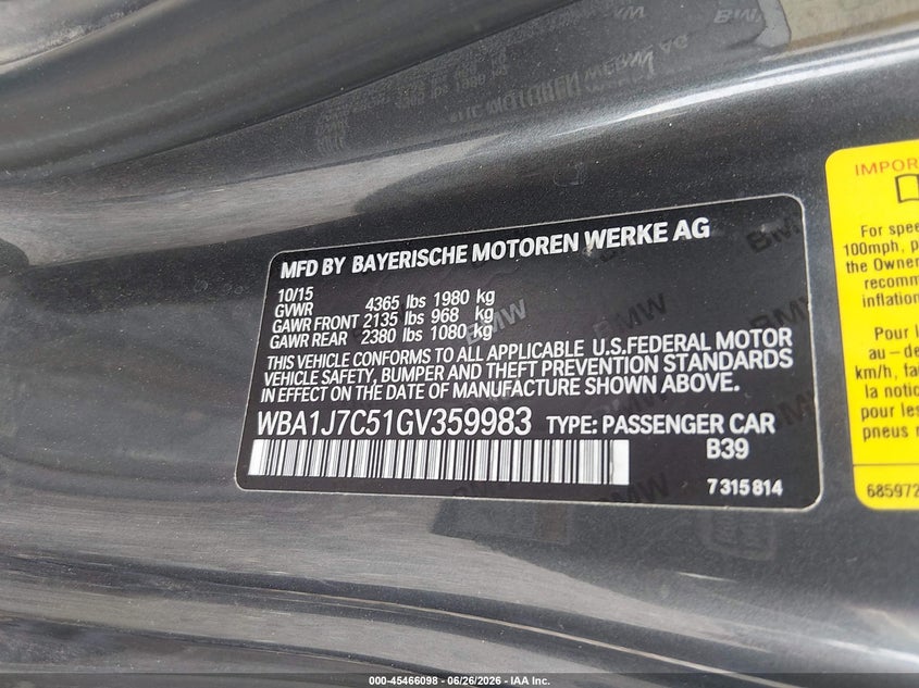 2016 BMW M235I VIN: WBA1J7C51GV359983 Lot: 45466098