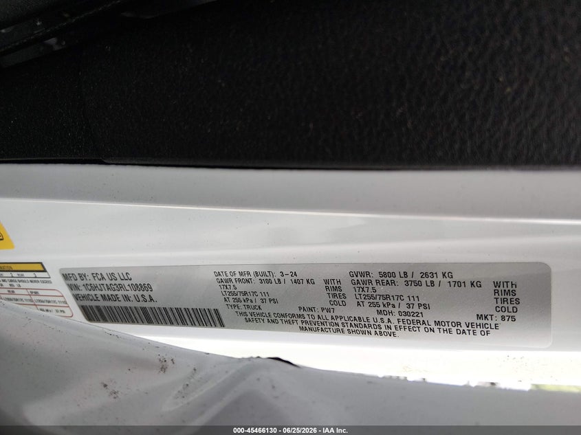 2024 Jeep Gladiator Willys VIN: 1C6HJTAG3RL108869 Lot: 45466130